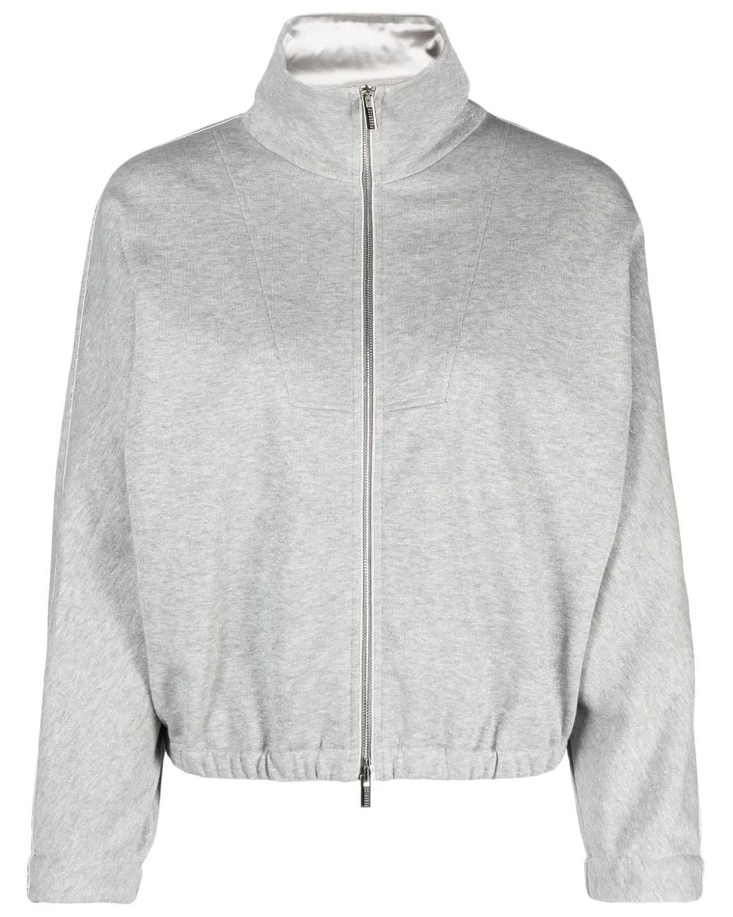 Peserico Gray Mélange-Effect Zip-Up Fleece Sweatshirt