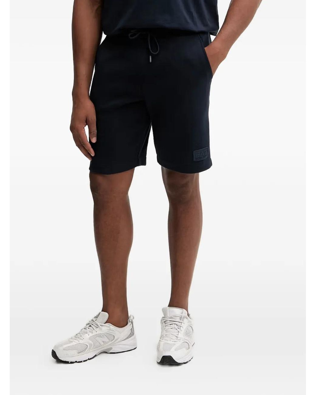 EA7 Black Logo-Patch Drawstring Shorts for men