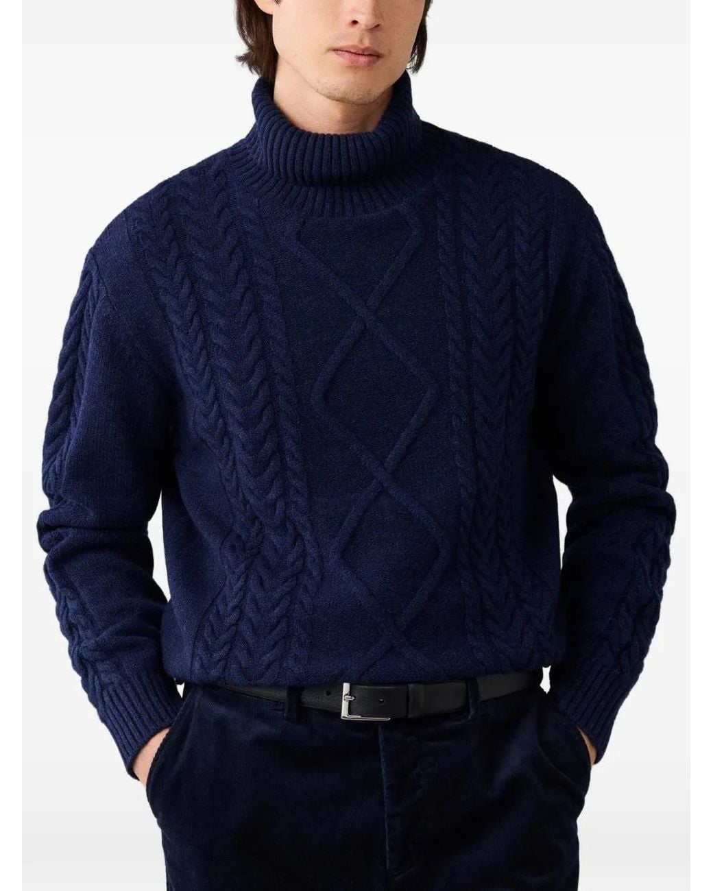 Hackett Blue Argyle Cable-Knit Sweater for men