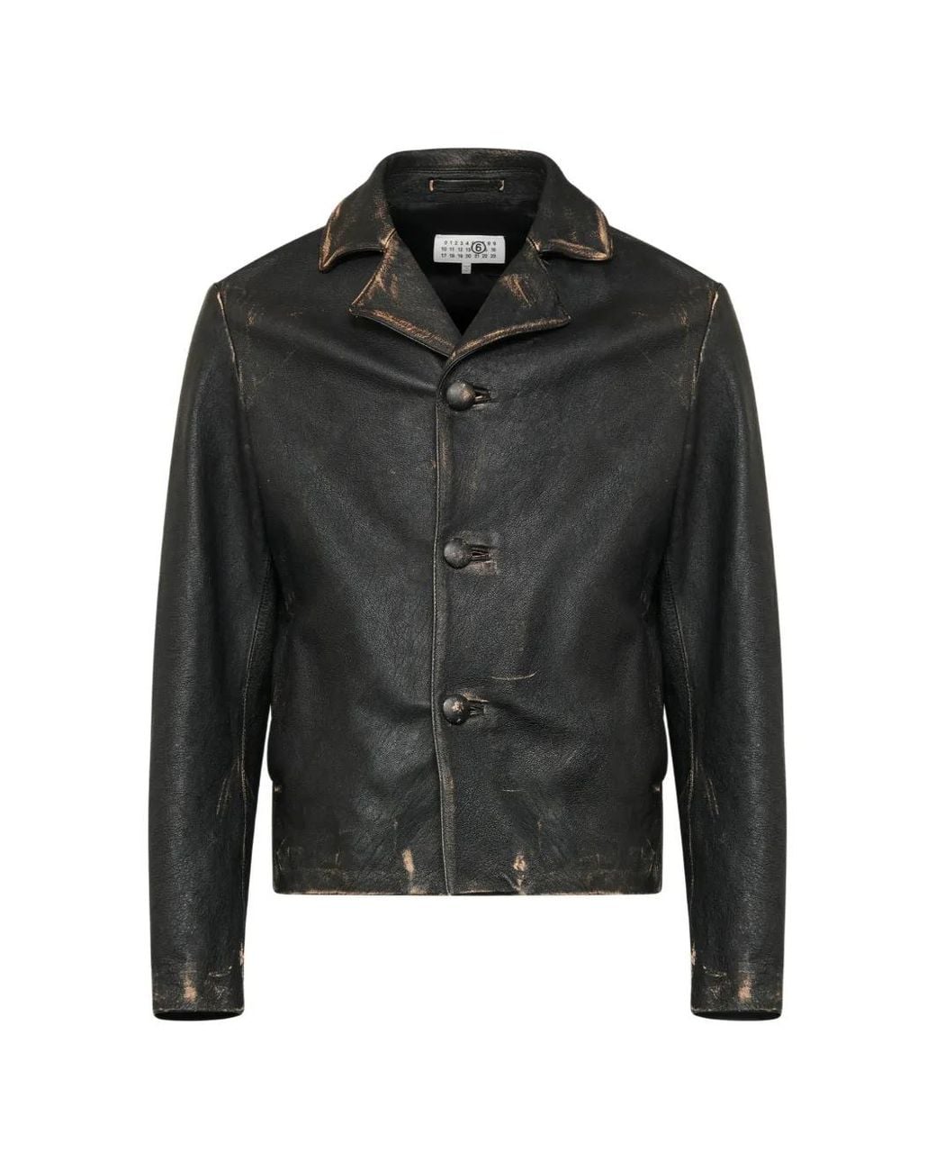 MM6 by Maison Margiela Black Distressed Leather Jacket for men