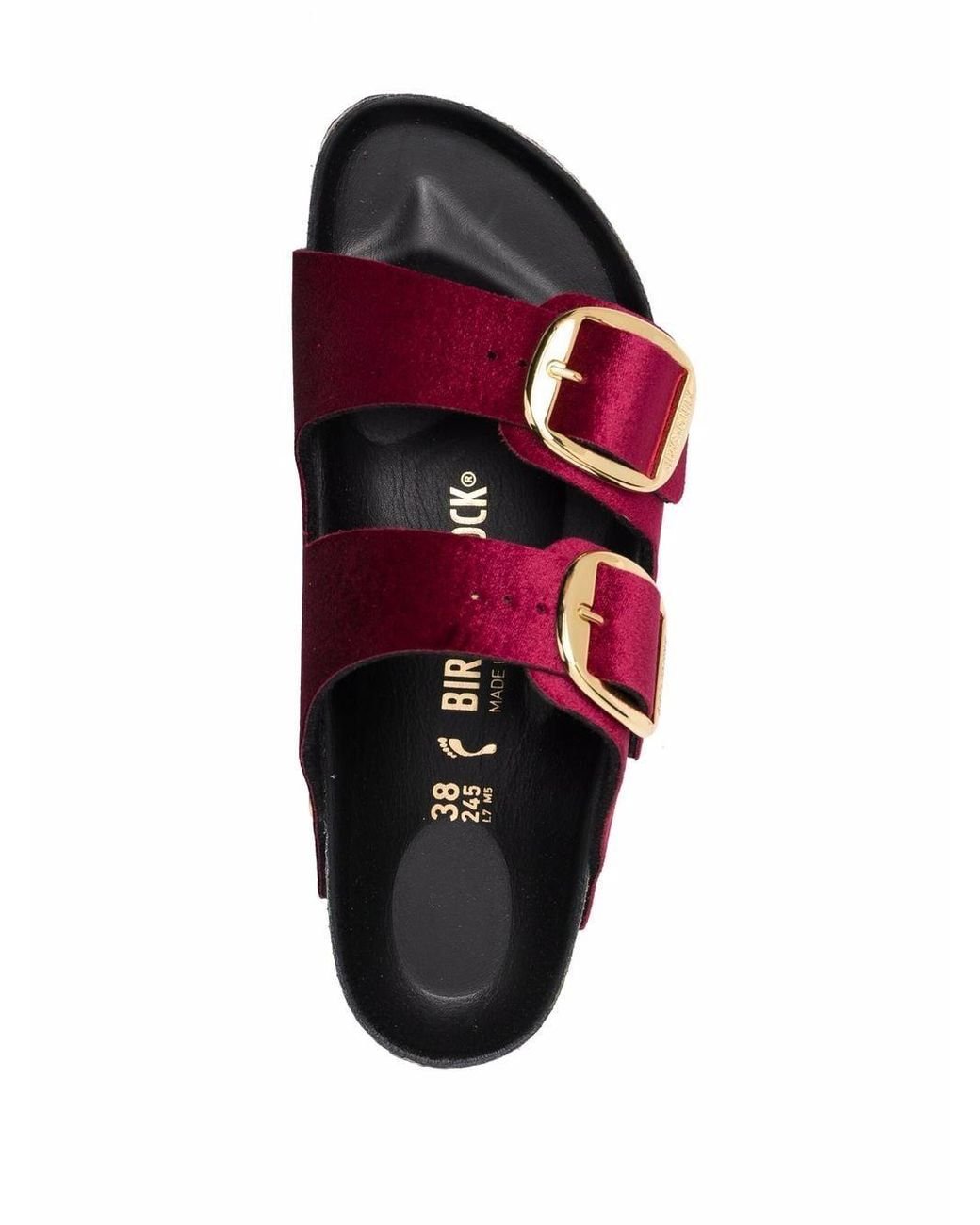 Birkenstock Velvet-strap Sandals in Red | Lyst