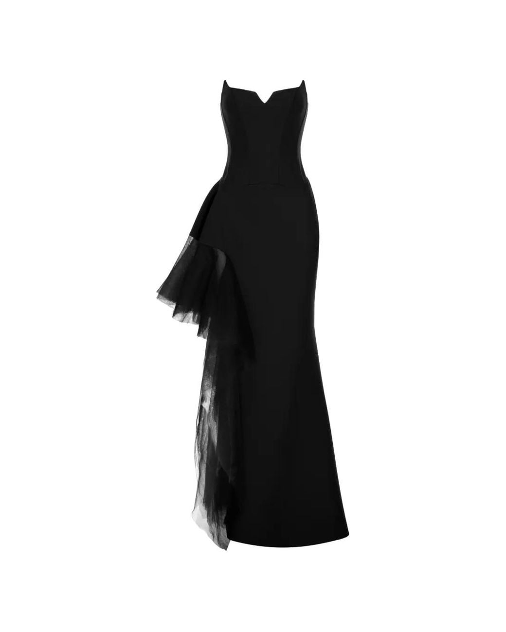 V:PM ATELIER Black Tulip Ruffled Maxi Dress