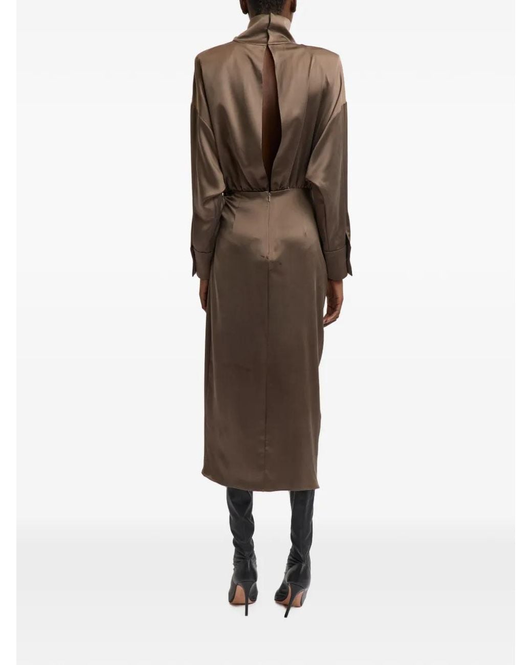 16Arlington Brown Resia Knotted Silk Midi Dress