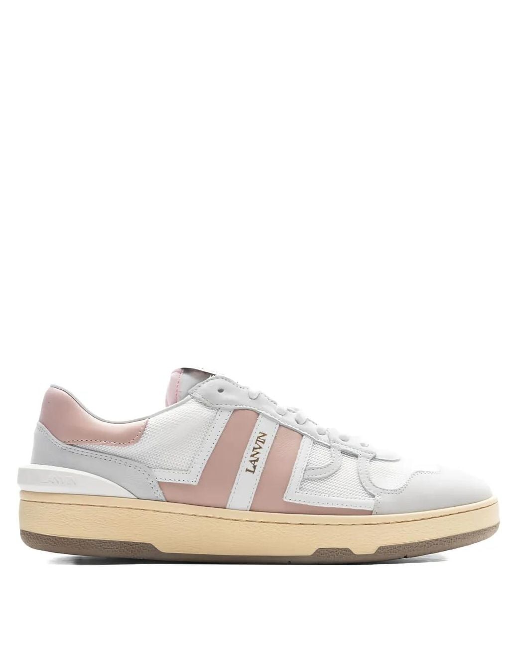 Lanvin White Clay Leather Panel Low-Top Sneakers for men
