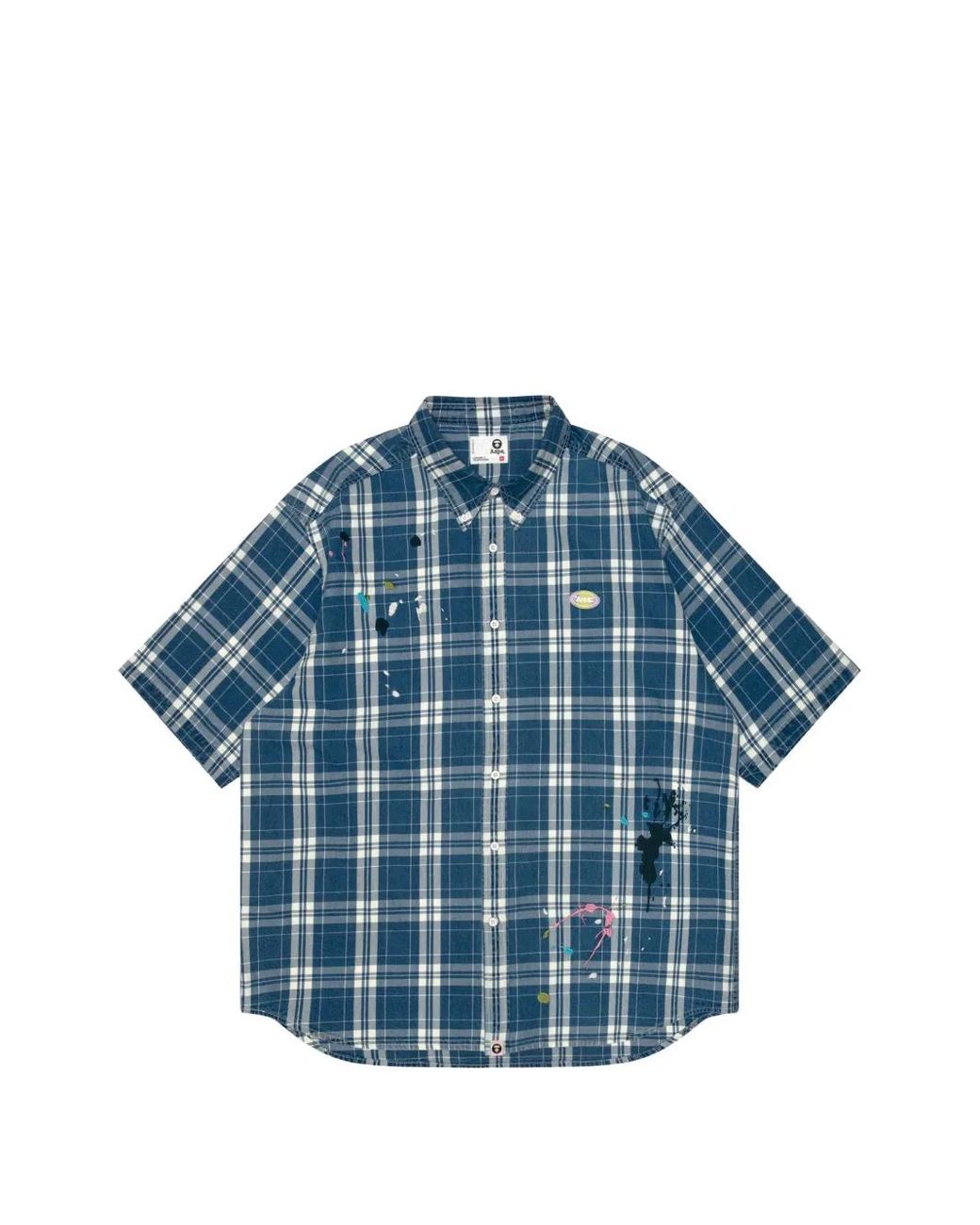 Aape By A Bathing Ape Blue Splatter Plaid Shirt for men