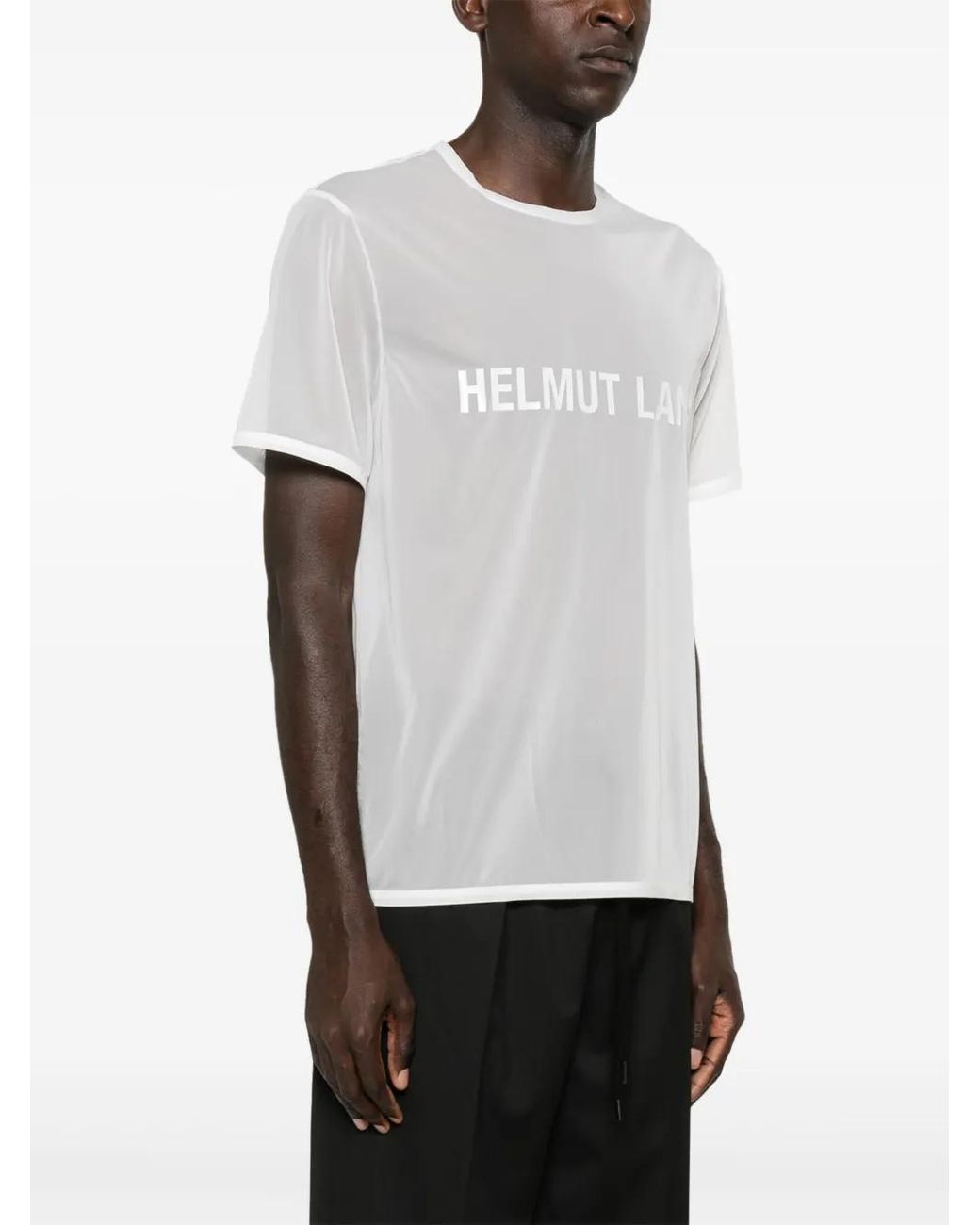 Helmut Lang White Logo-Print Sheer T-Shirt