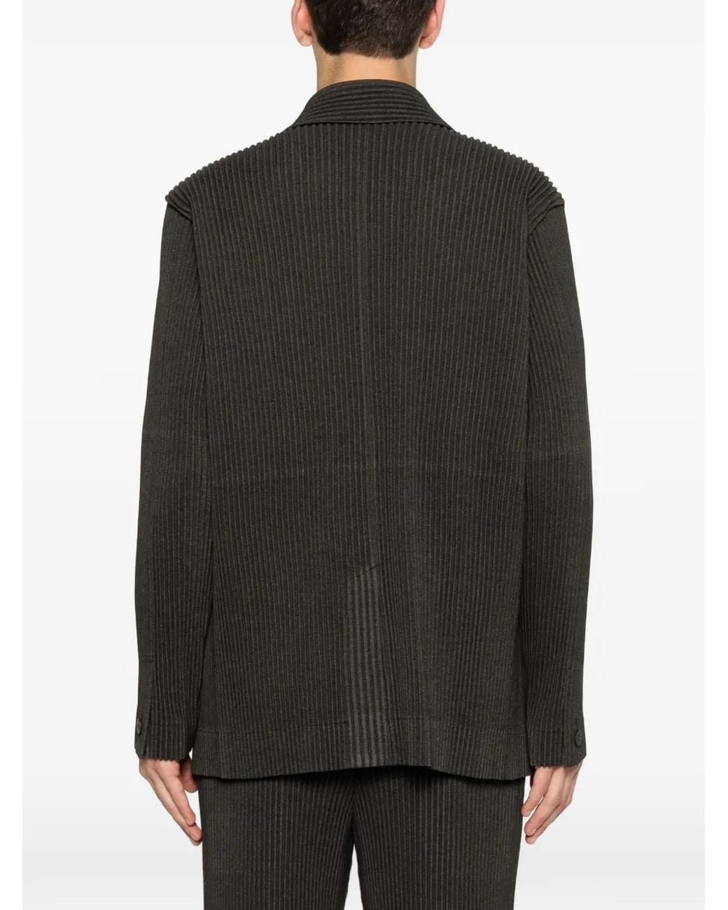 Homme Plissé Issey Miyake Black Pleated Single-Breasted Blazer for men
