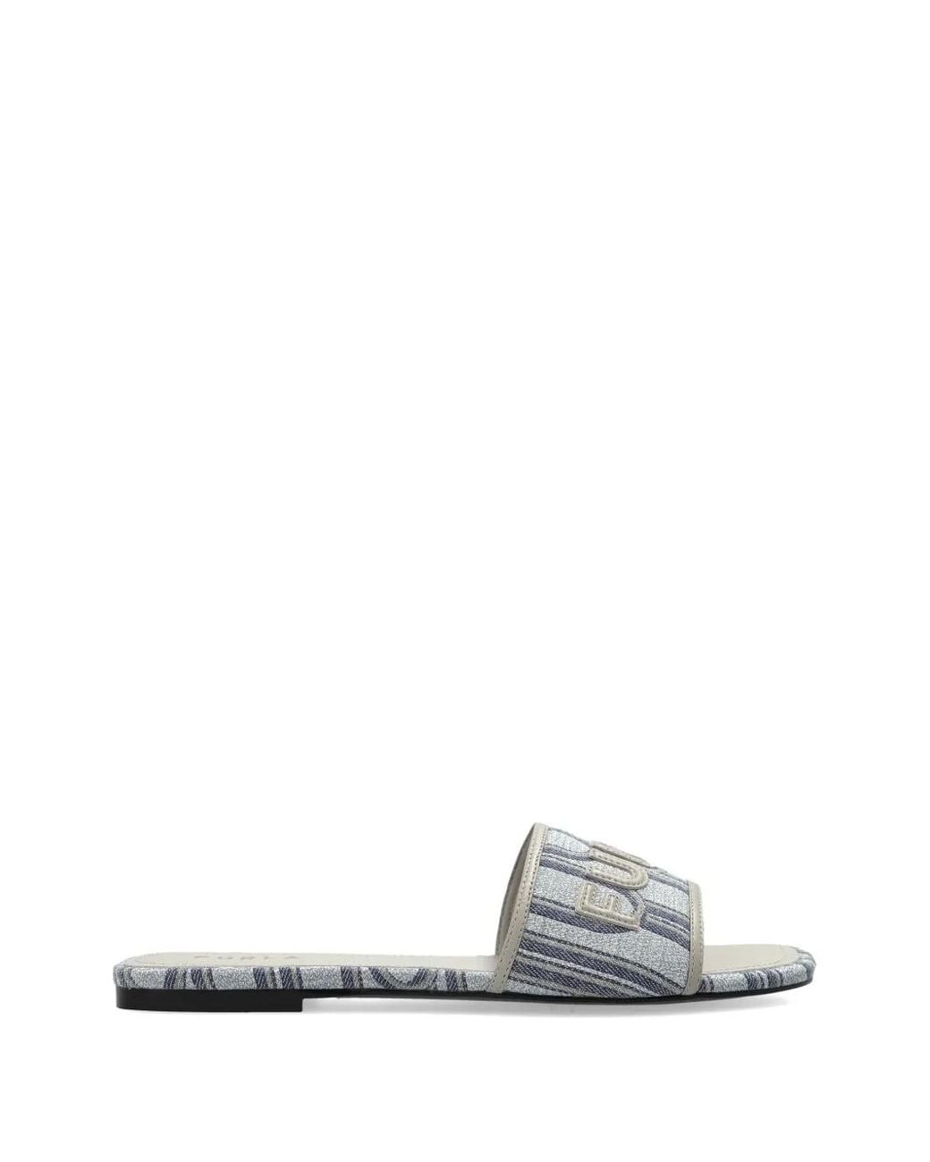 Furla White Logo Striped Flat Sandals