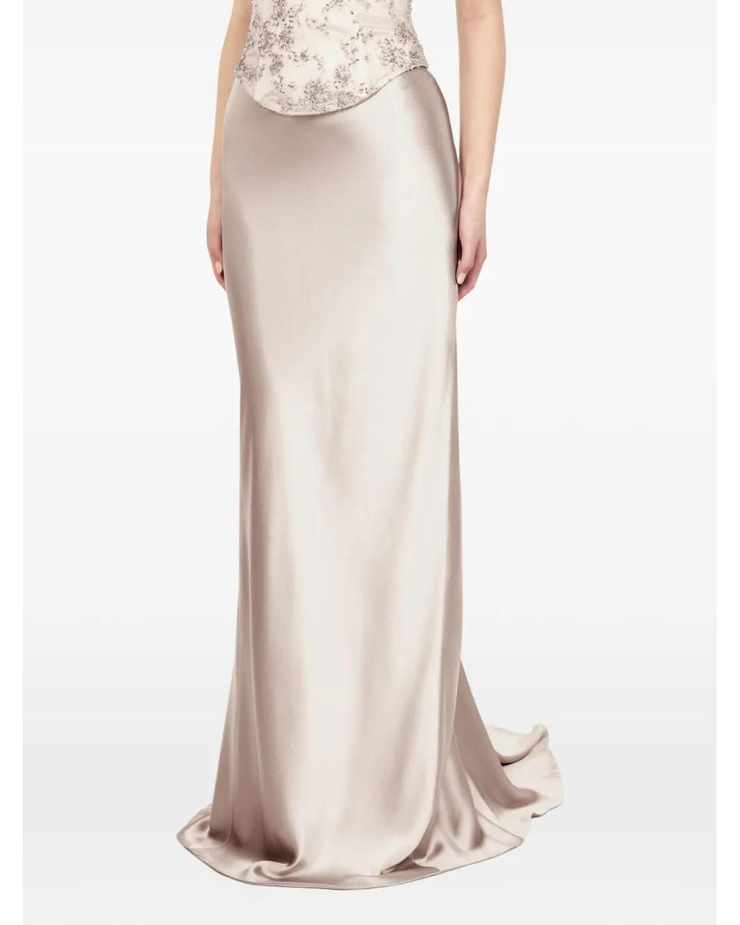ALEXIA & ANTONIA White Bias-Cut Maxi Skirt