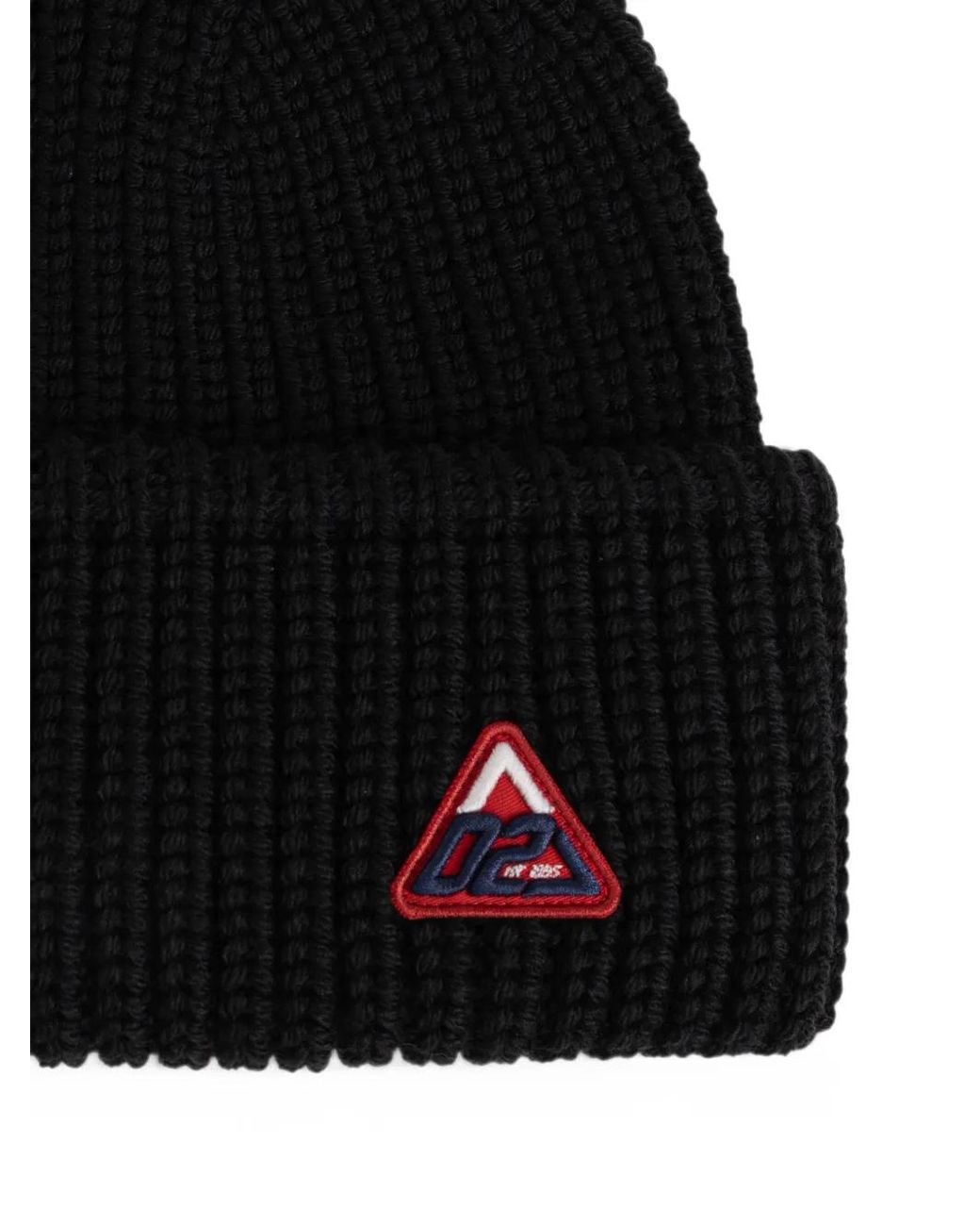 DSquared² Black Logo-Patch Ribbed Beanie Hat for men
