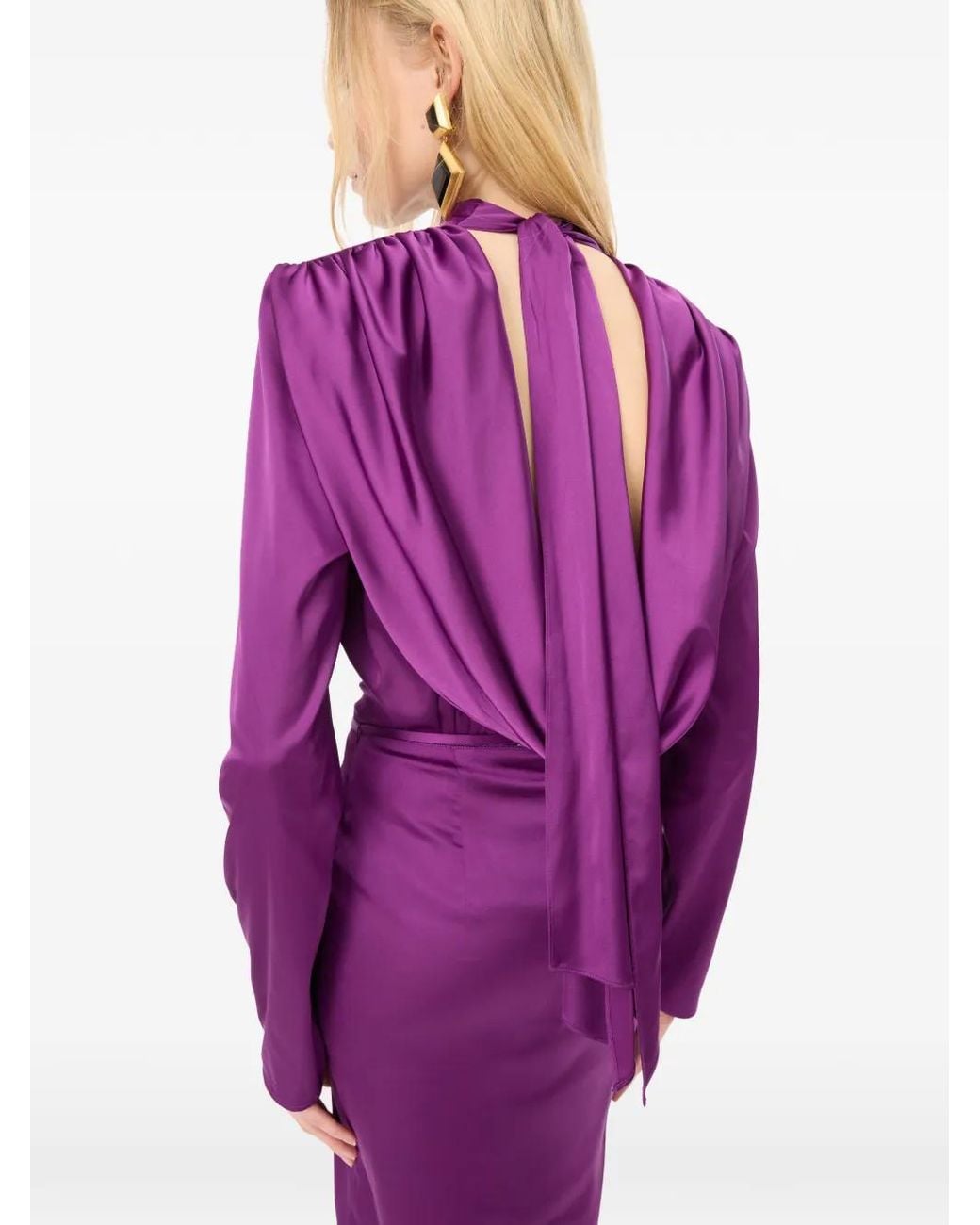ROTATE BIRGER CHRISTENSEN Purple Satin À Dos Drapé Noir