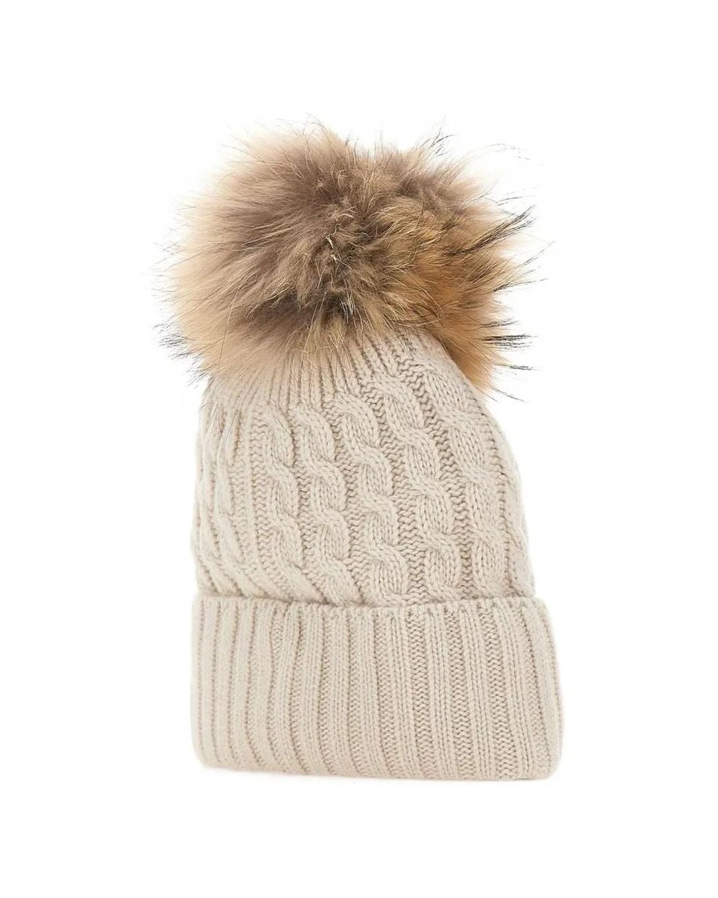 Blauer Natural Bonnet En Maille Torsadée À Pompon