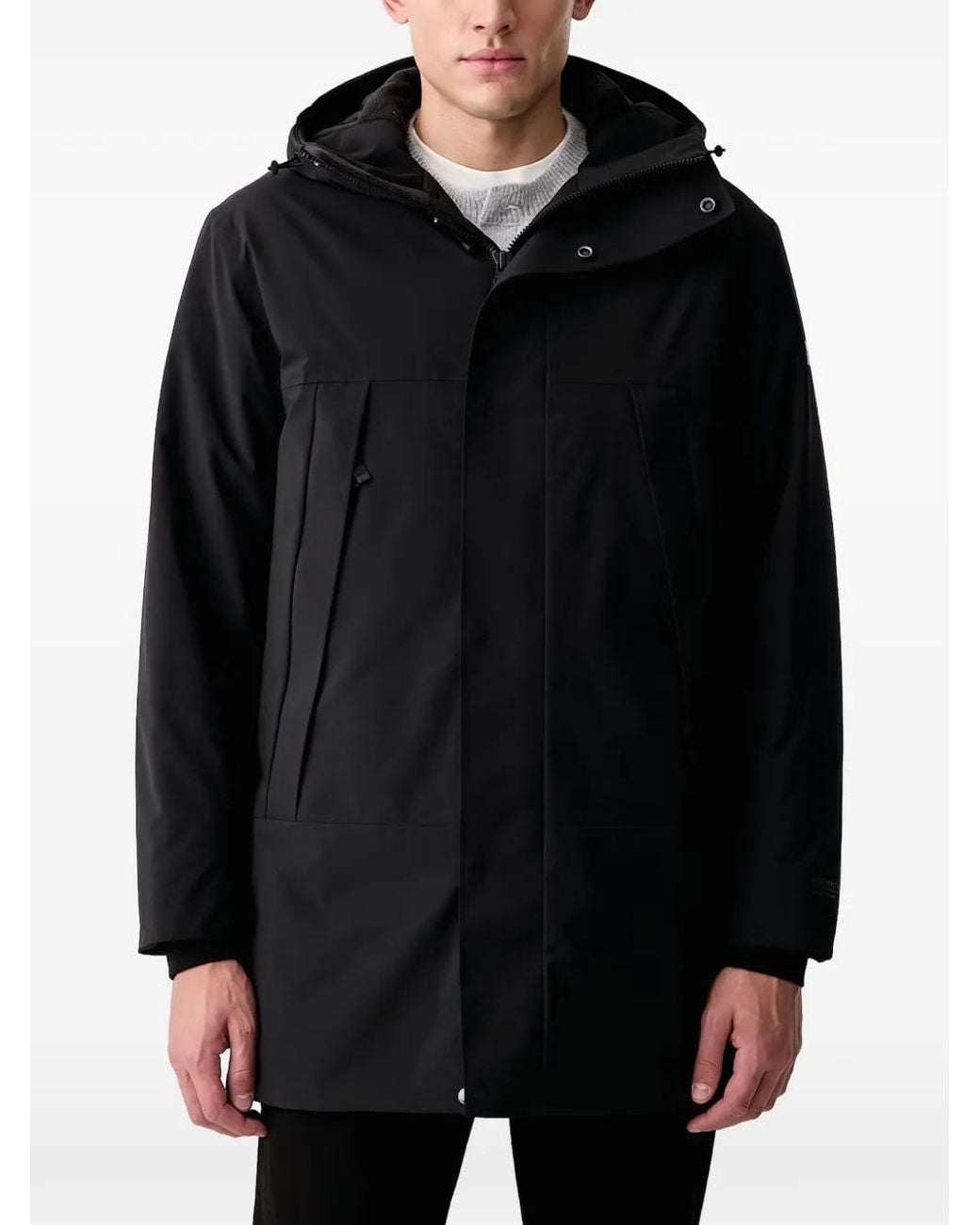 Marc O' Polo Black Hooded Zip-Up Parka Coat for men