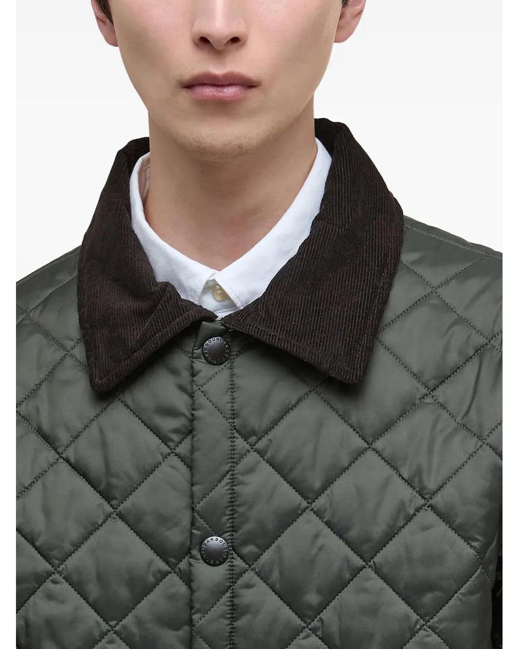 Barbour Gray Diamond-Quilted Corduroy-Collar Jacket for men