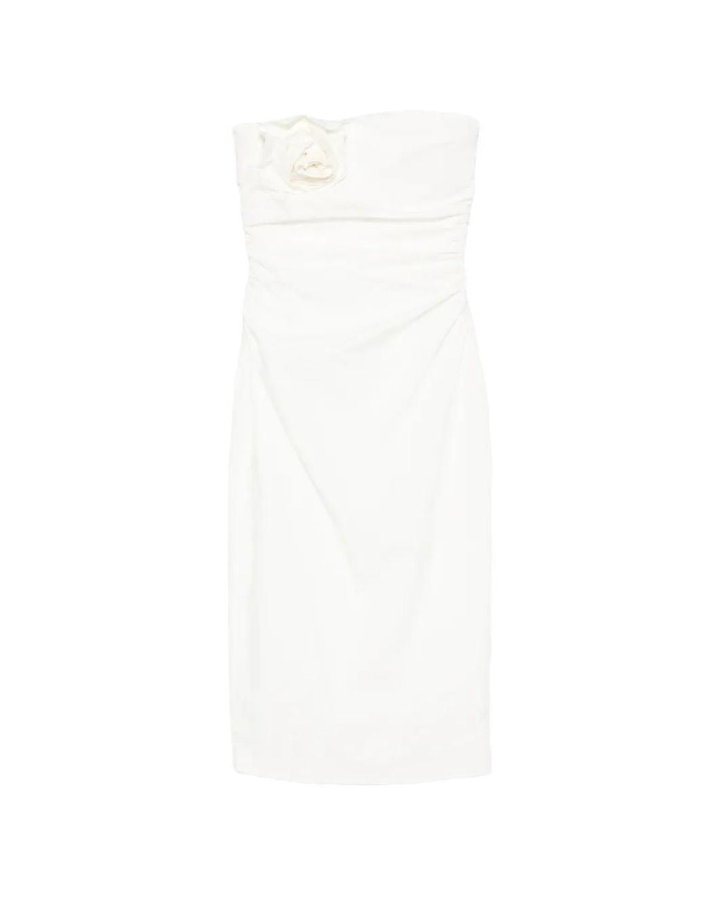 BERNADETTE White Vera Flower-Brooch Strapless Midi Dress