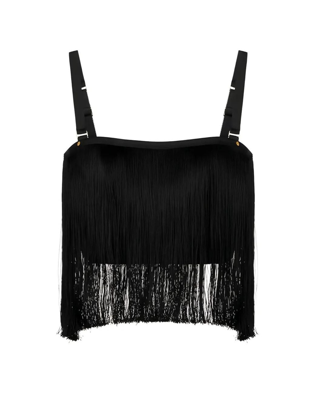Elisabetta Franchi Black Tulle Top With Fringes
