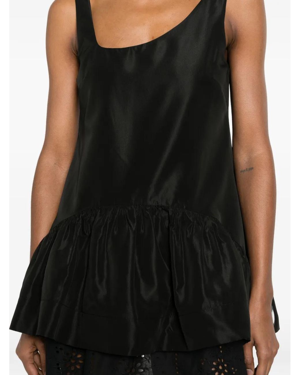 Simone Rocha Black Asymmetric-Neck Ruffled Top