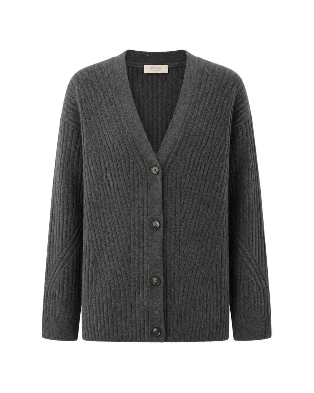 RETORI Black Ribbed-Knit V-Neck Cardigan for men