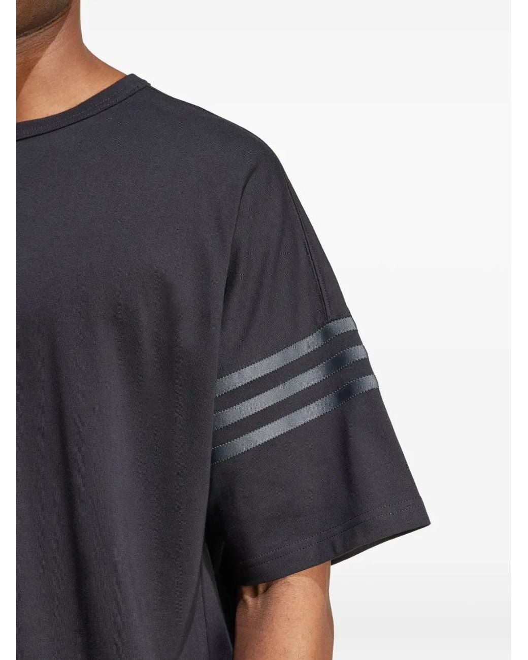 Adidas Black Three-Stripe Logo Cotton T-Shirt for men