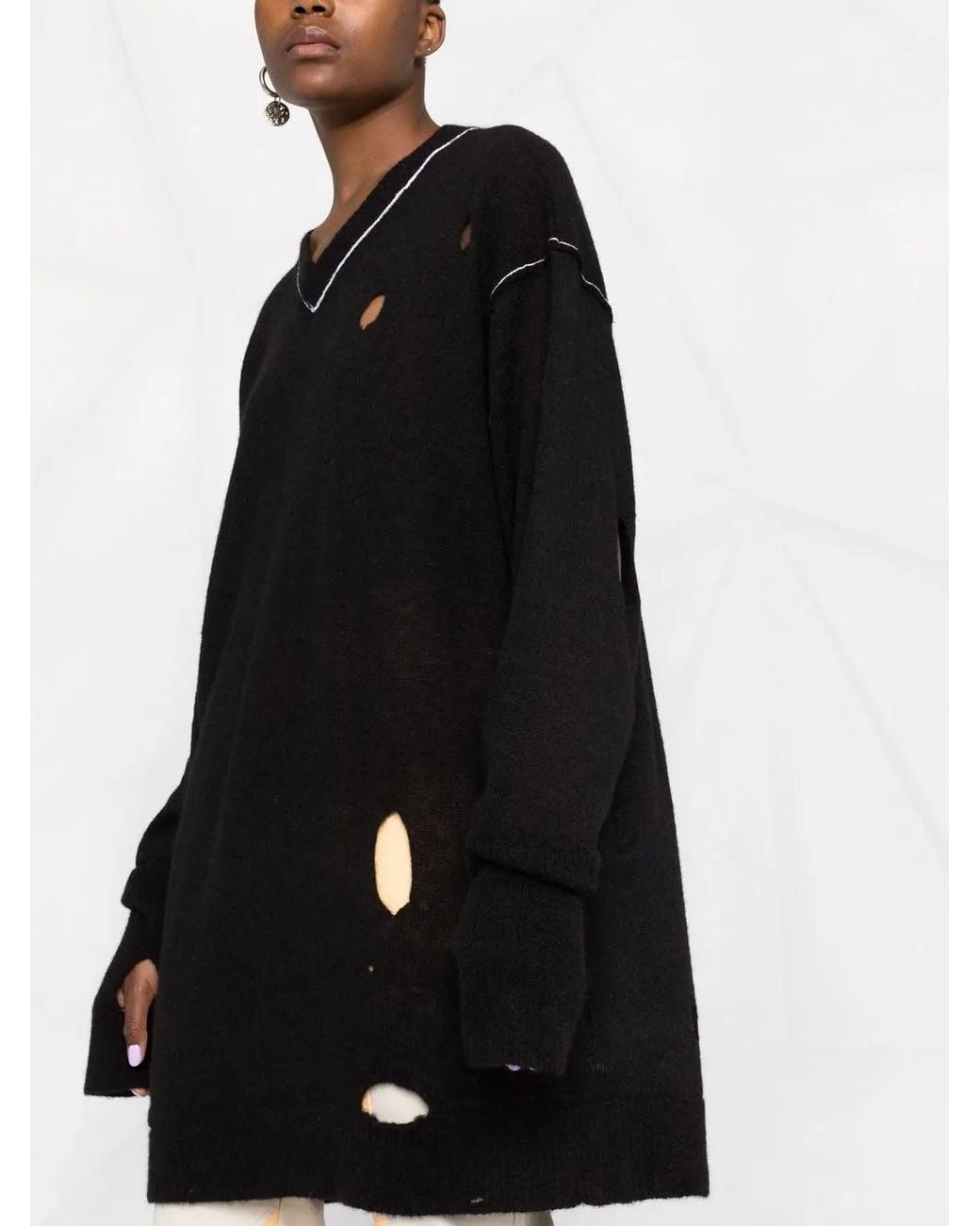 MM6 by Maison Margiela Black Distressed Knit Sweater Dress
