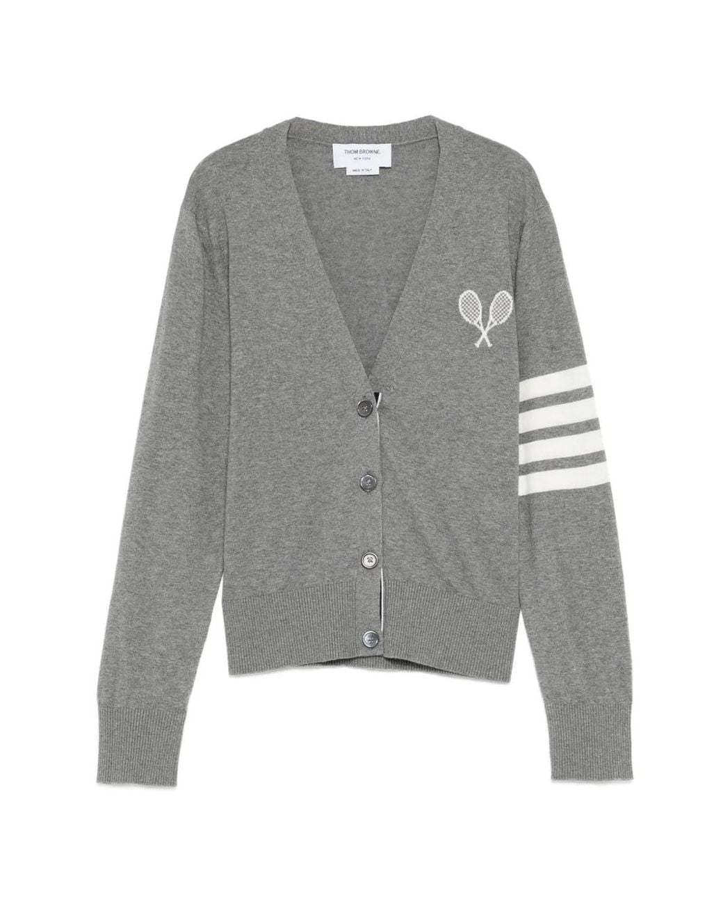 Thom Browne Gray Tennis Logo Cardigan
