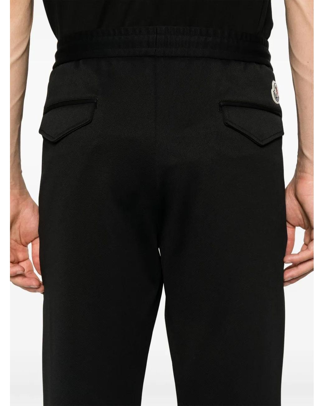 Moncler Black Logo-Patch Drawstring Trousers for men