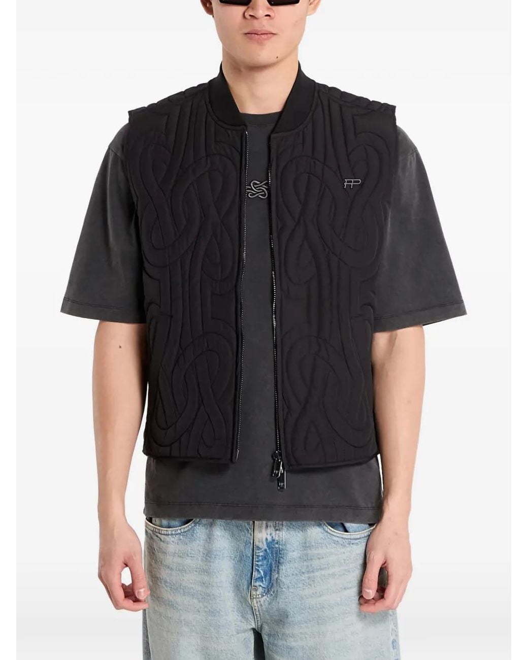 Filling Pieces Black Quilted Zip-Up Gilet for men