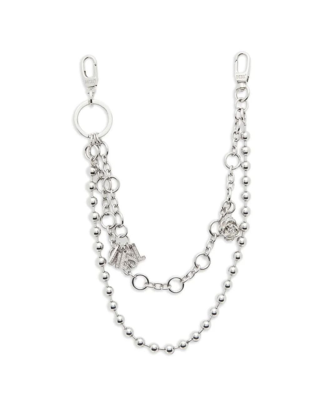 DIESEL White Metal Charm With Chains And Pendants