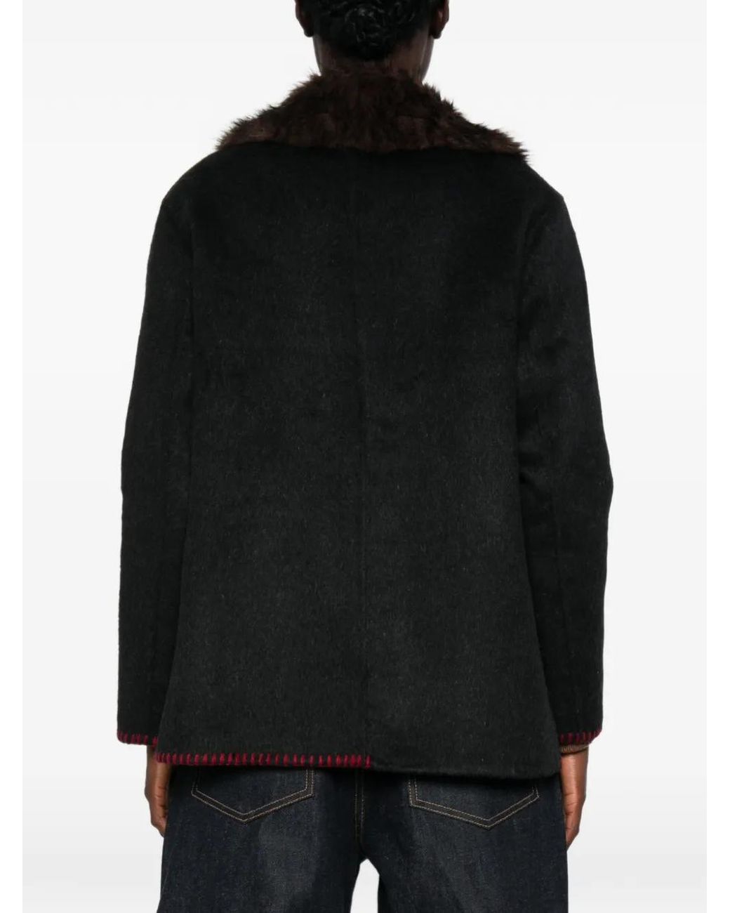 FRONT STREET 8 Black Faux-Fur Double-Breasted Coat
