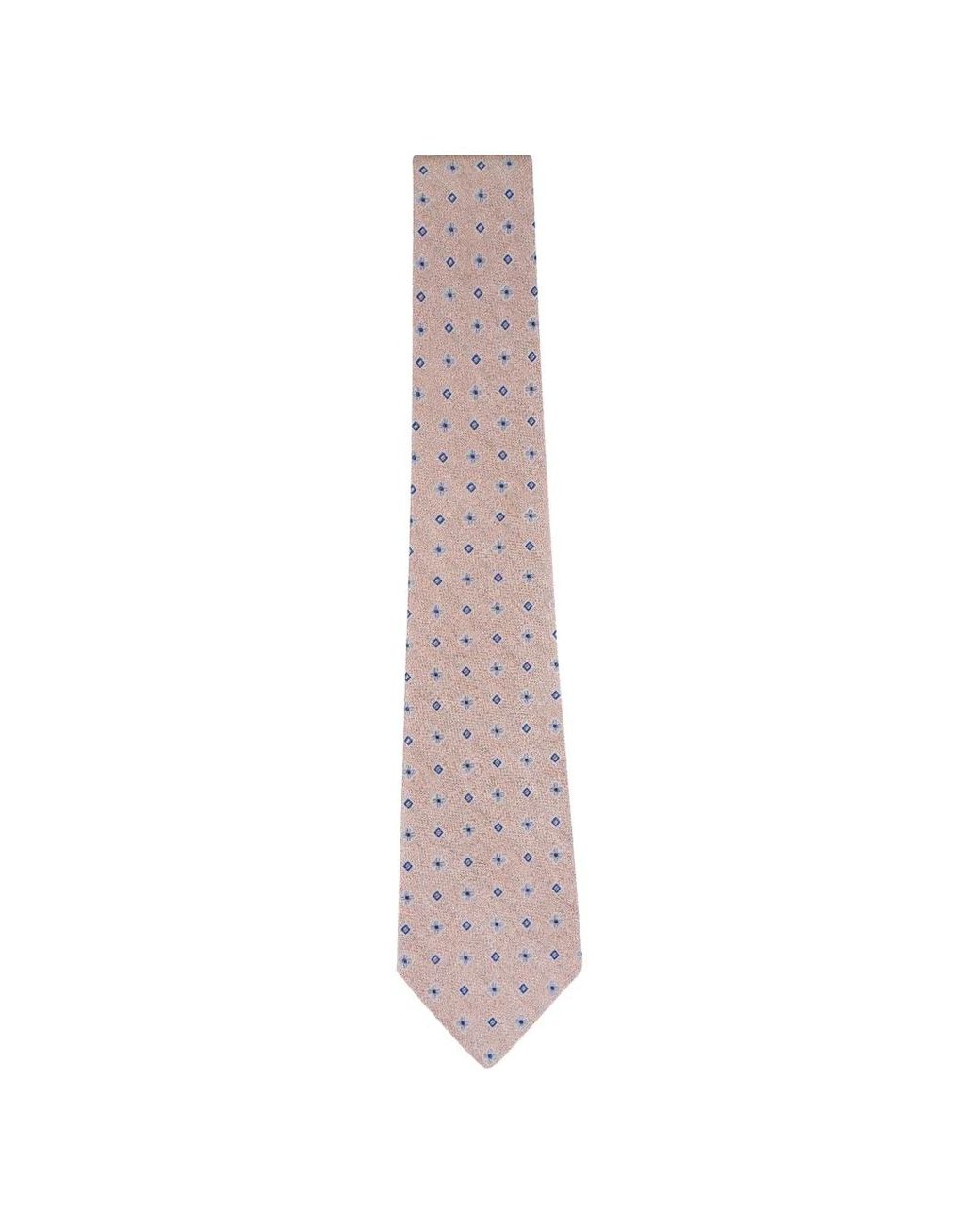 Kiton White Geometric-Pattern Floral-Motif Silk Tie for men