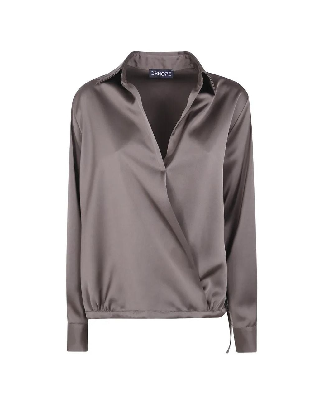 DR. HOPE Gray Wrap-Style Long-Sleeve Blouse