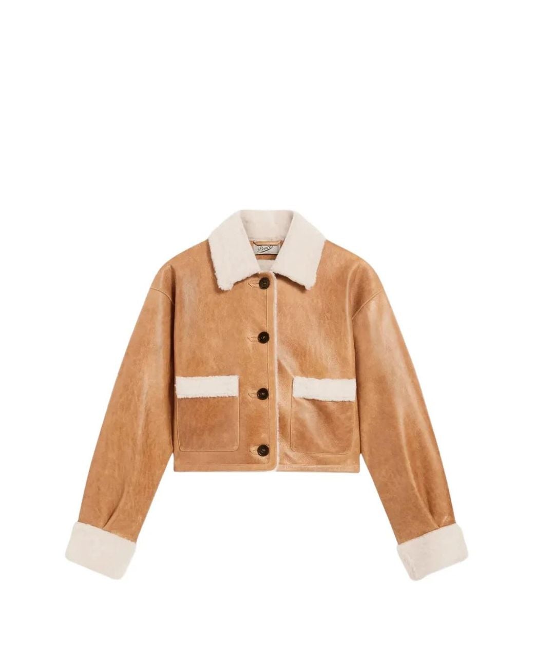 Pence Brown Svezia Shearling-Trim Button-Up Jacket