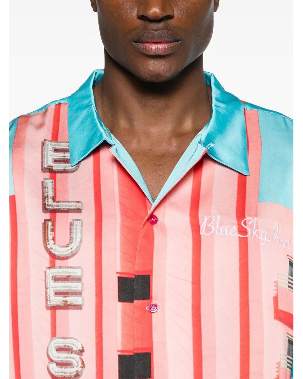 BLUE SKY INN Red Inn Sign-Print Satin Shirt for men