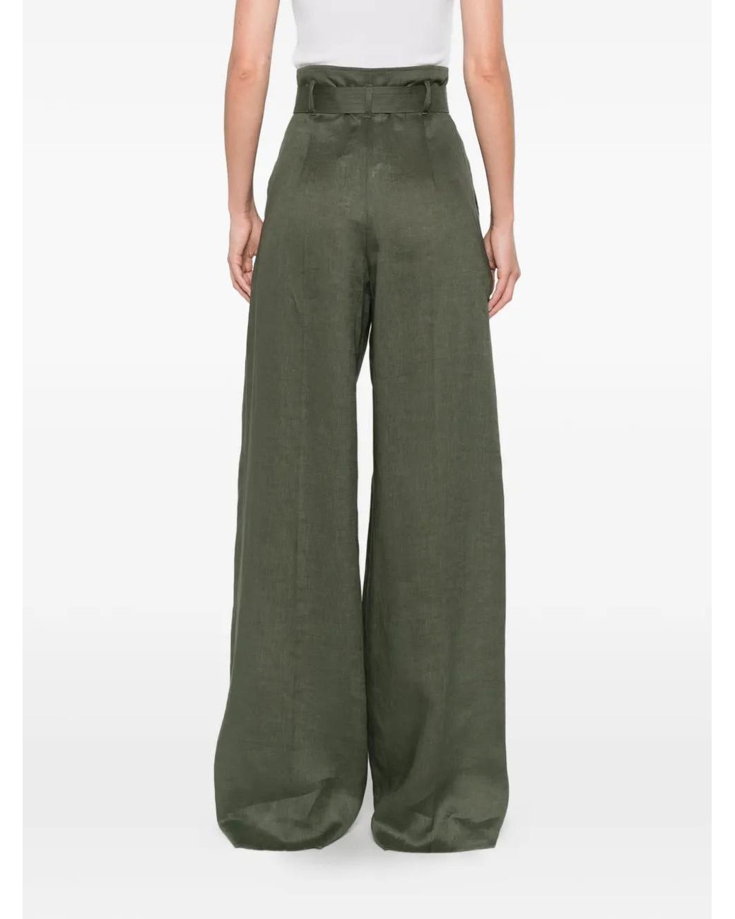Max Mara Green Pantalon Ample À Taille Ceinturée