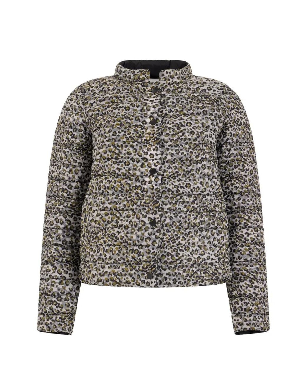 Moorer Gray Trifoglio-Jan Leopard-Print Quilted Jacket