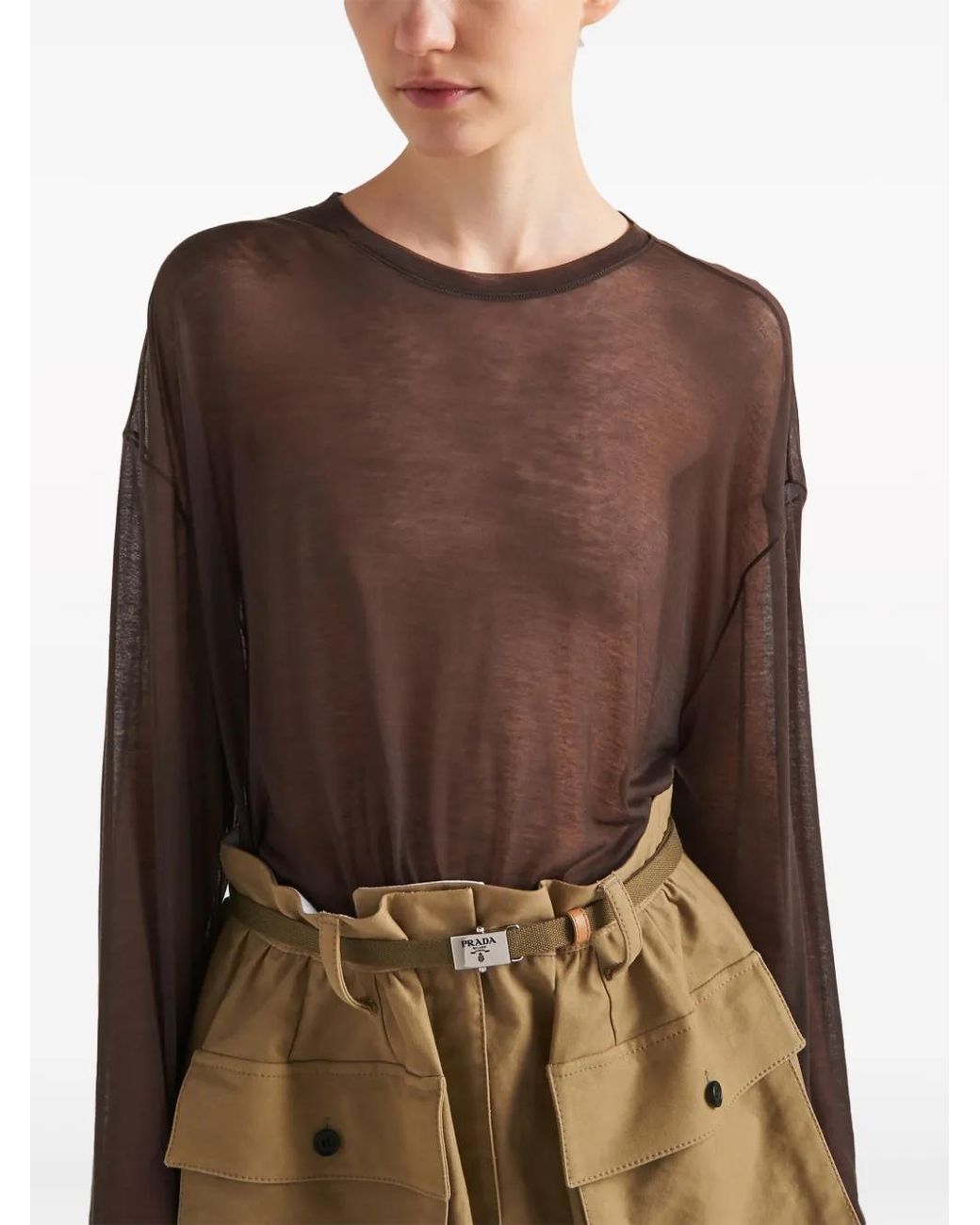 Prada Brown Semi-Sheer Chambray T-Shirt