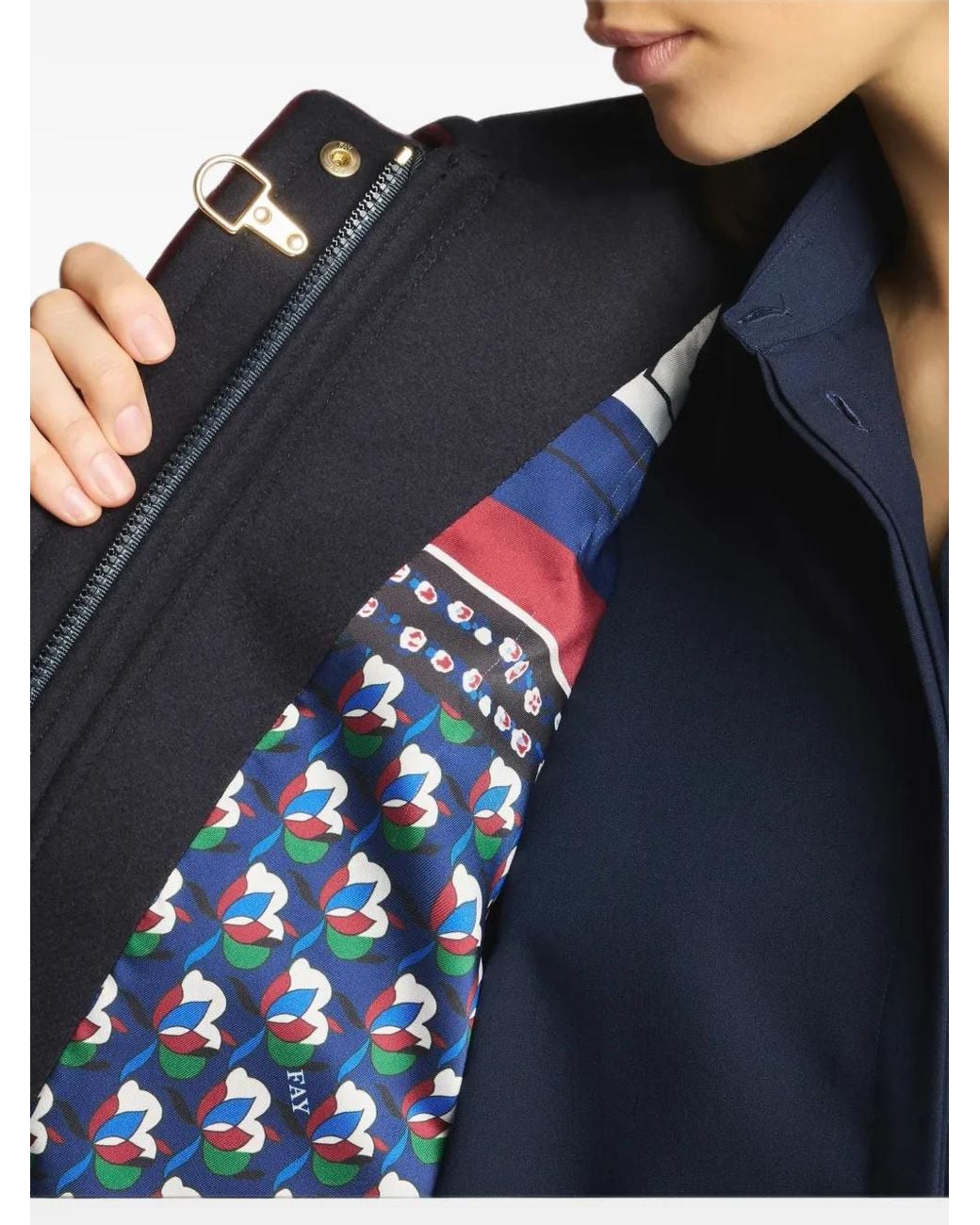 Fay Blue Velvet-Trim Hook Jacket
