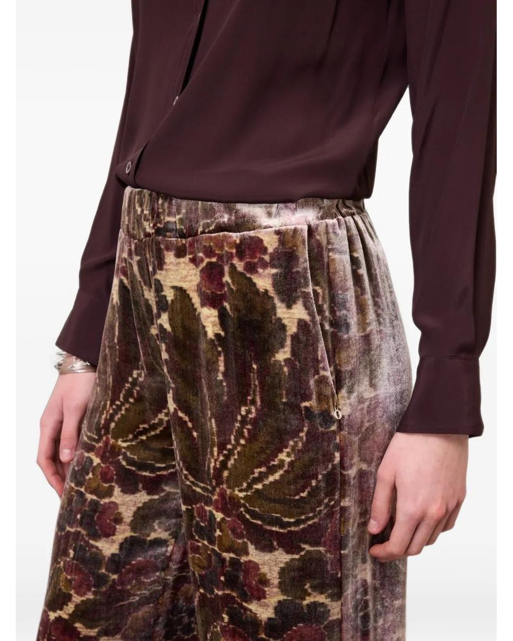 Ottod'Ame Brown Floral-Print Straight Trousers