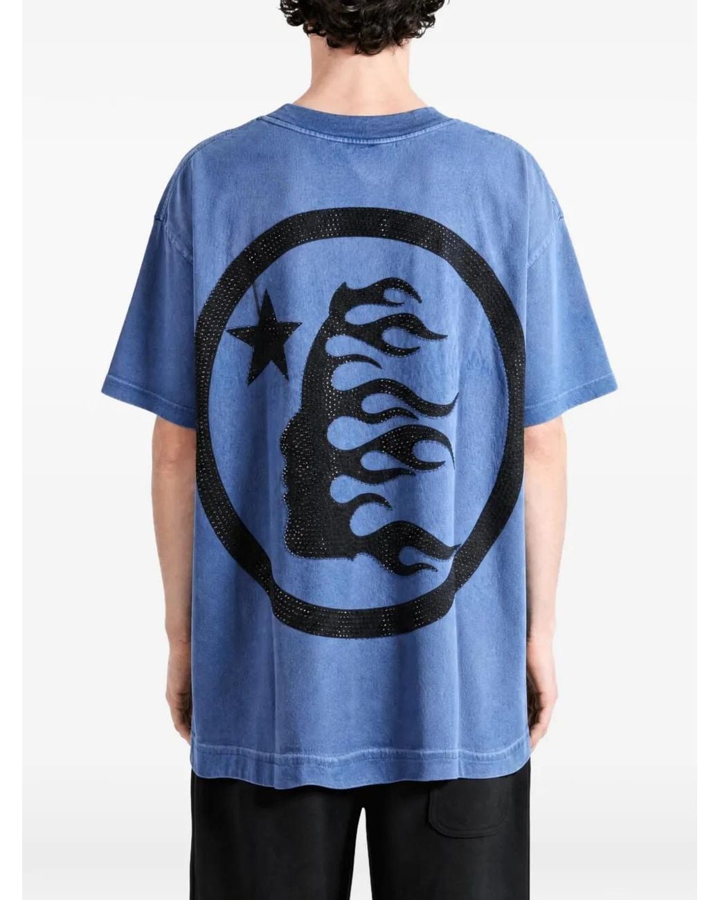 HELLSTAR Blue Graphic-Print Cotton T-Shirt for men