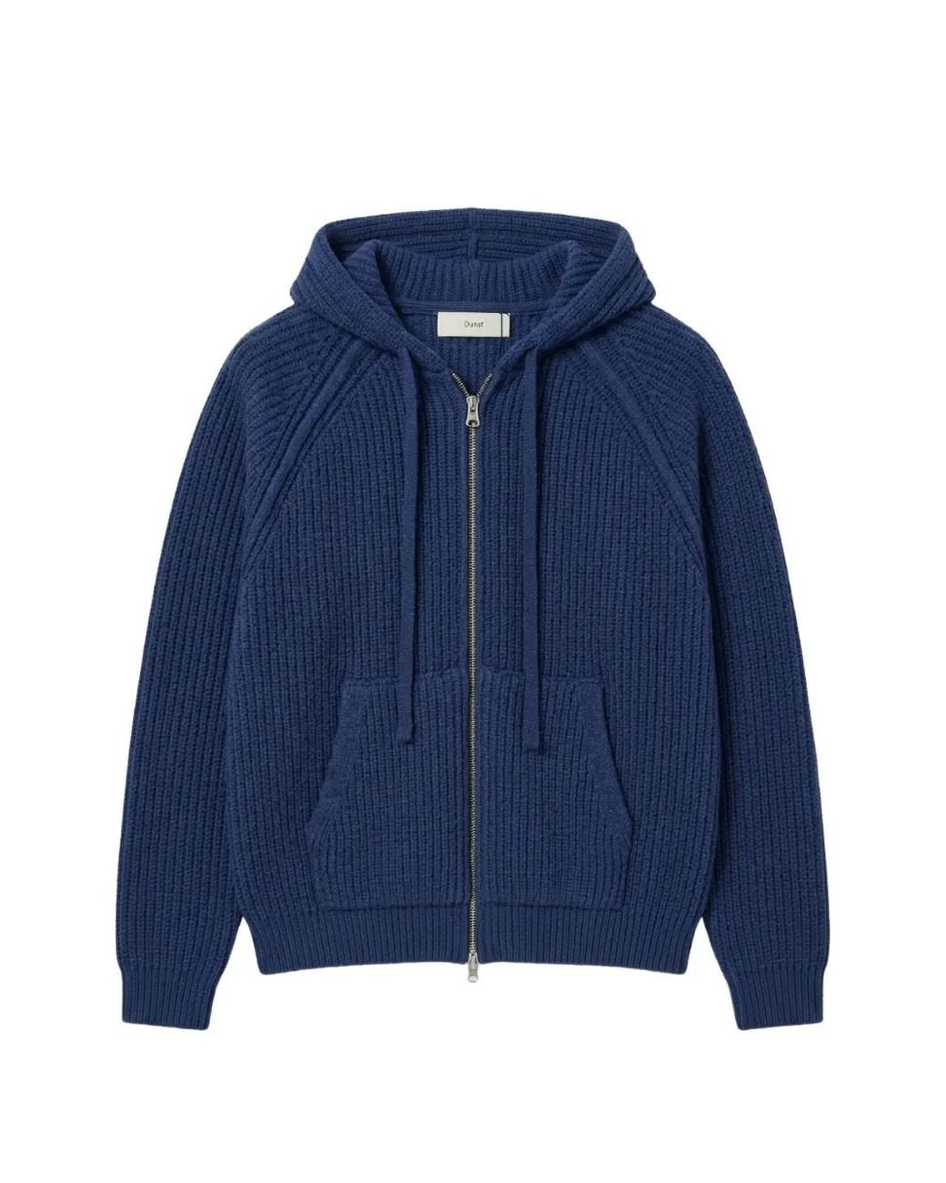 DUNST Blue Ribbed-Knit Zip-Up Hoodie for men