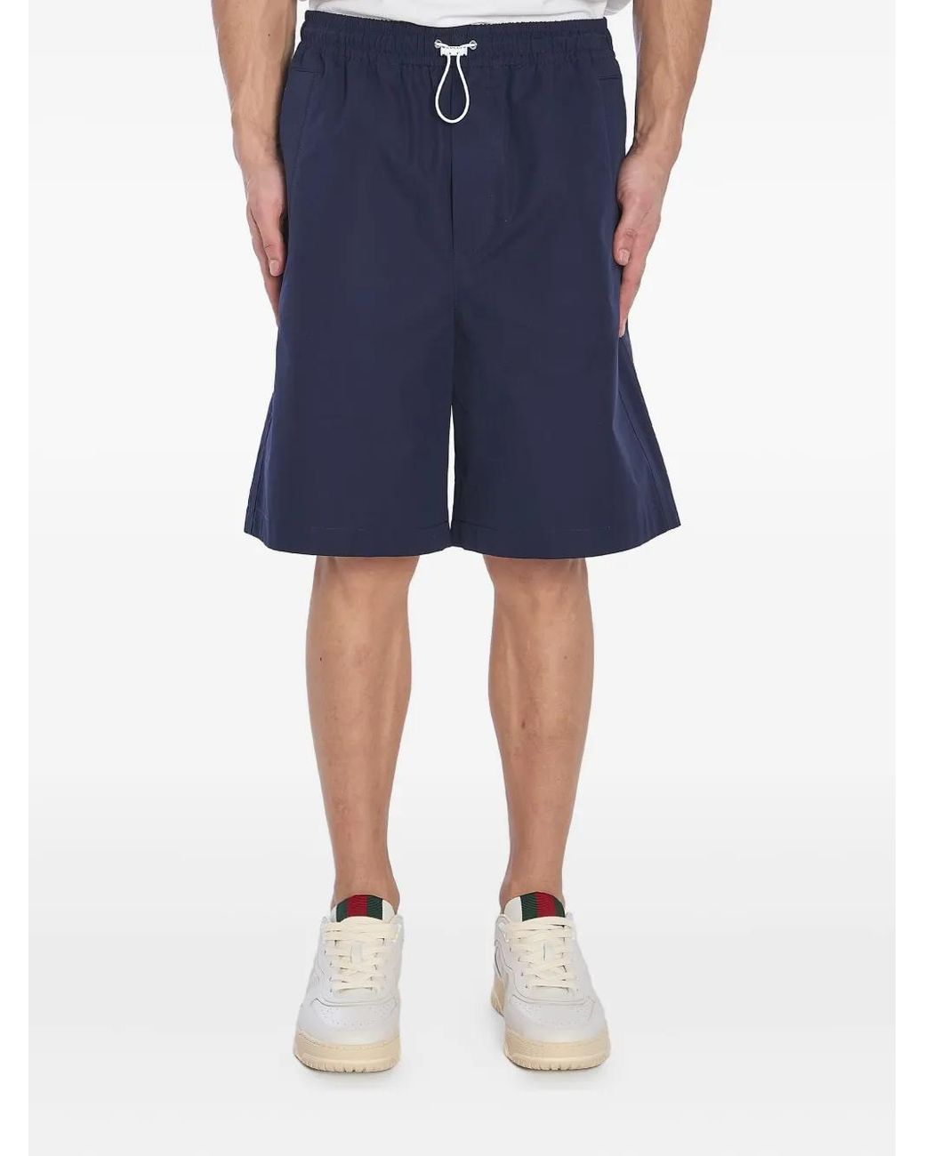 Gucci Blue Embroidered Drawstring Cotton-Poplin Shorts for men
