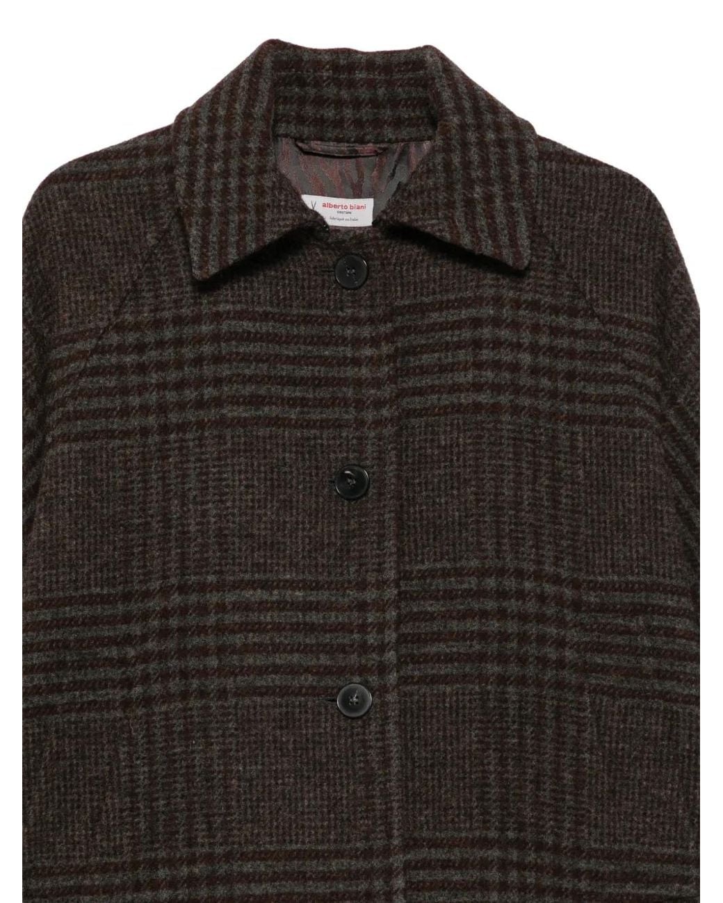 Alberto Biani Black Check-Pattern Wool Coat