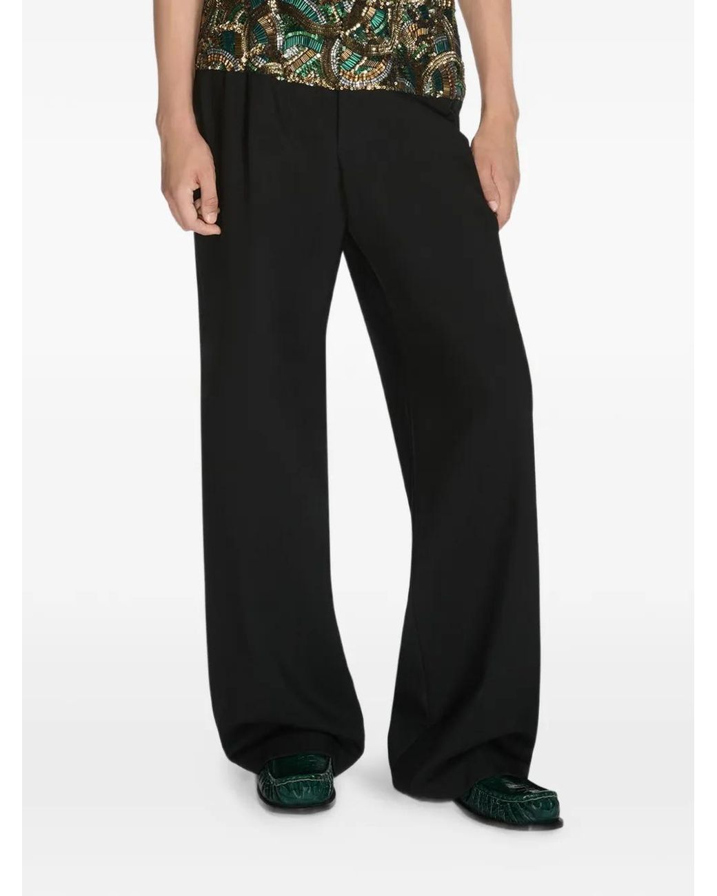 Dries Van Noten Black Embroidered Waist Trousers for men
