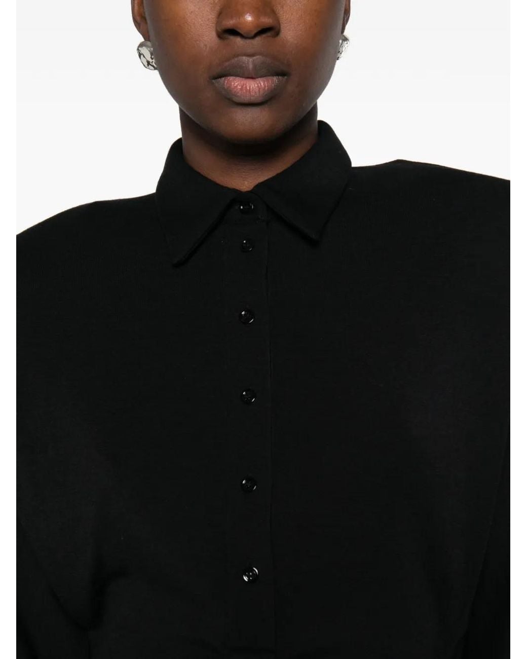 Mugler Black Blouse Boutonnée À Épaules Rembourrées