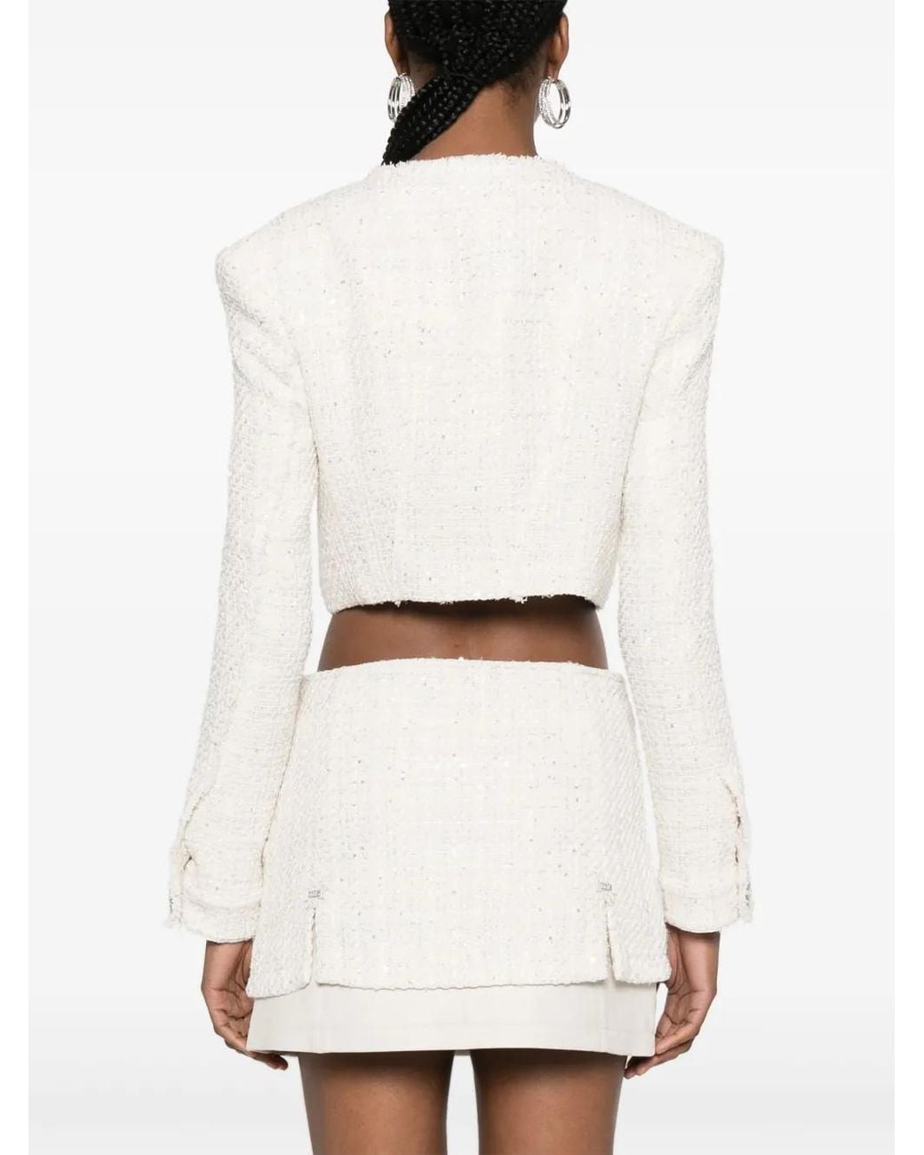 Gcds White Cropped Tweed Jacket