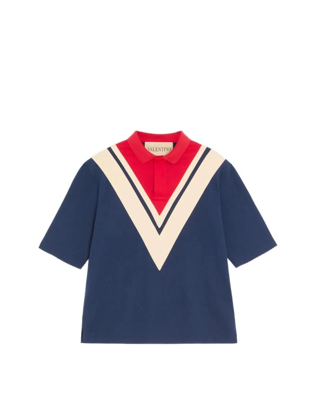 Valentino Garavani Blue Cotton Polo Shirt With Inlaid-V for men