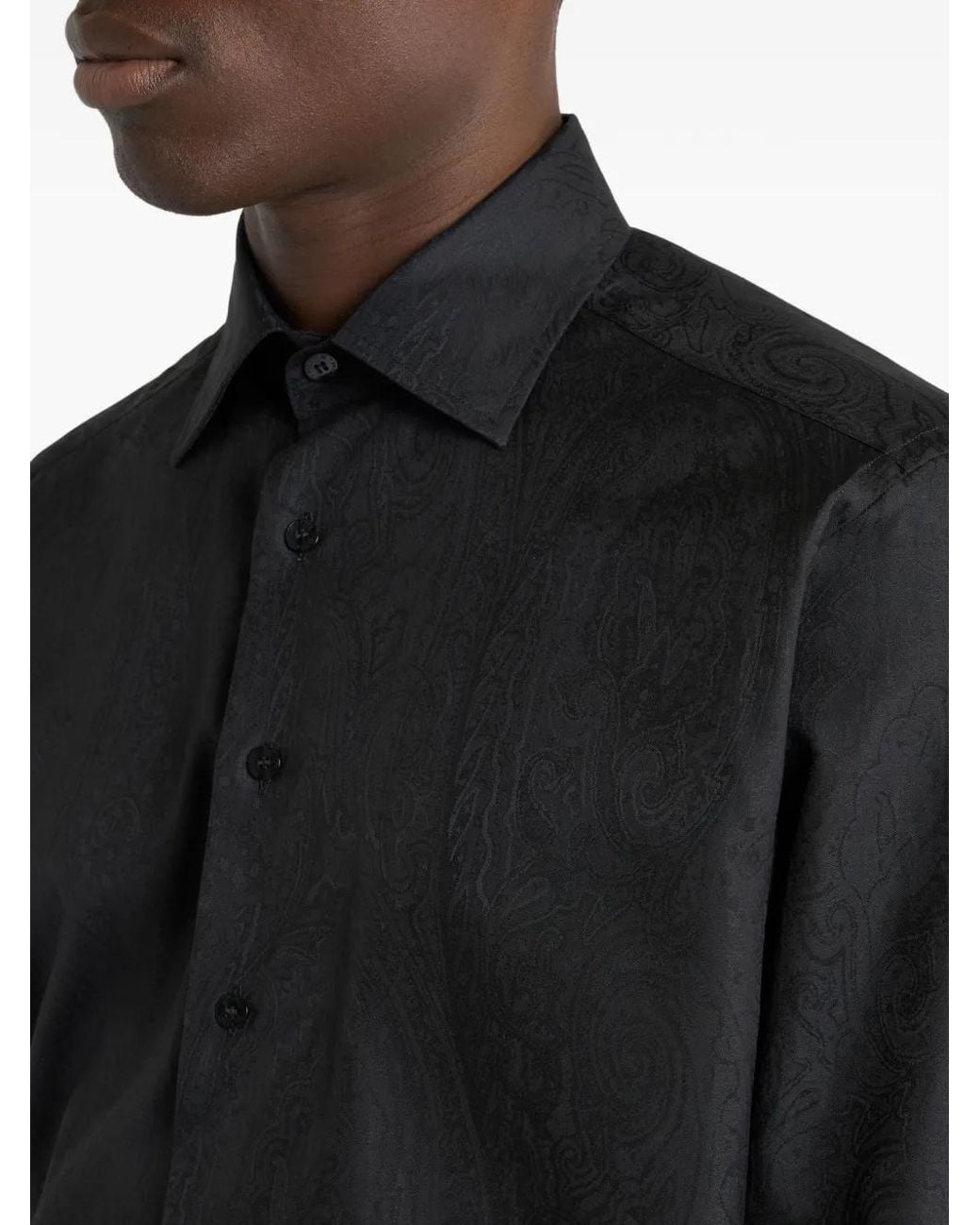Etro Black Chemise En Jacquard De Coton À Motif Arnica for men
