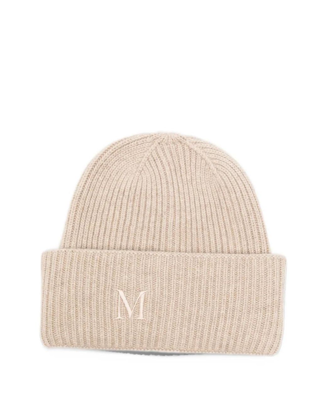 Max Mara Natural Logo-Embroidered Ribbed Beanie Hat