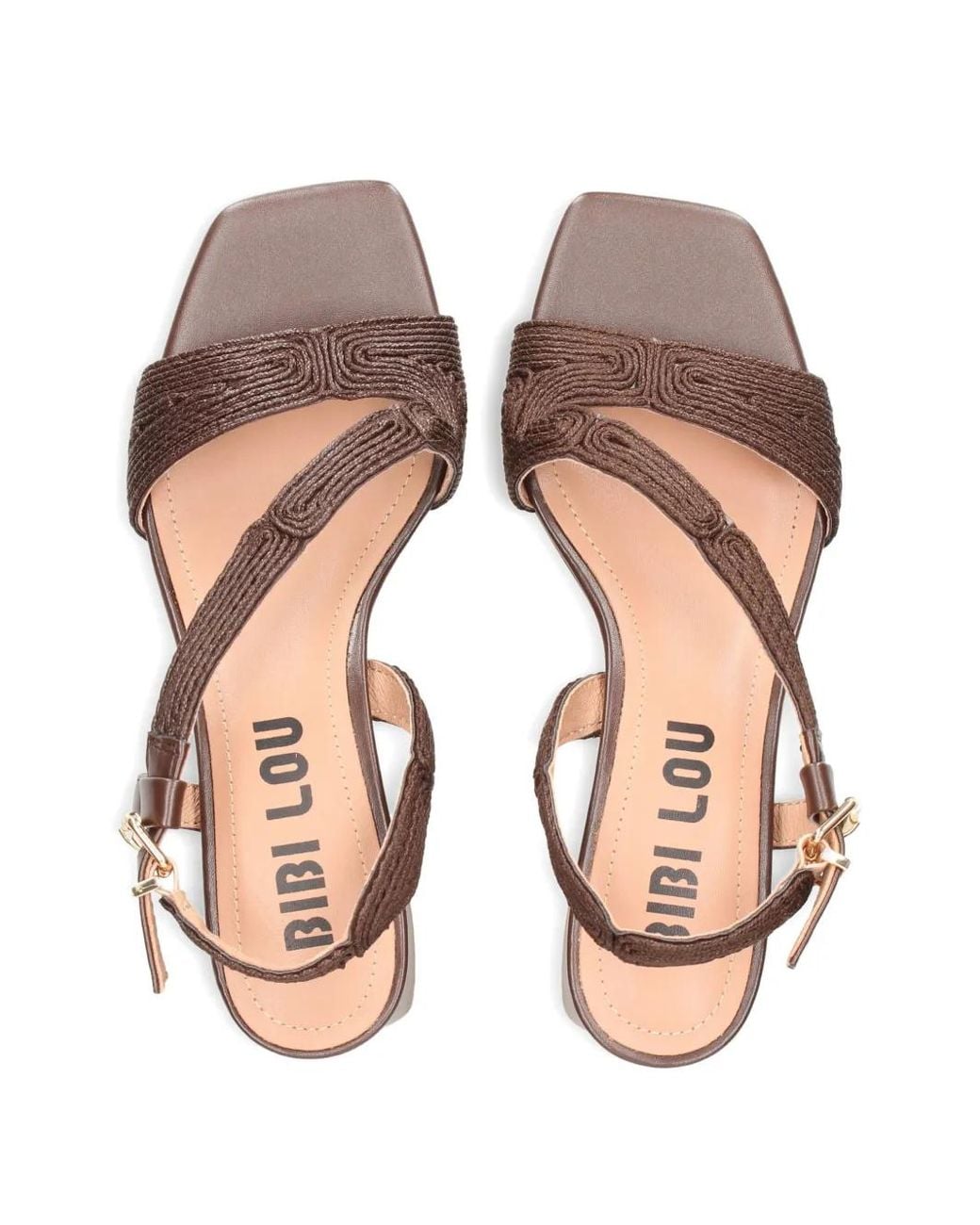 Bibi Lou Brown Lipe Embroidered-Strap Block-Heel Sandals