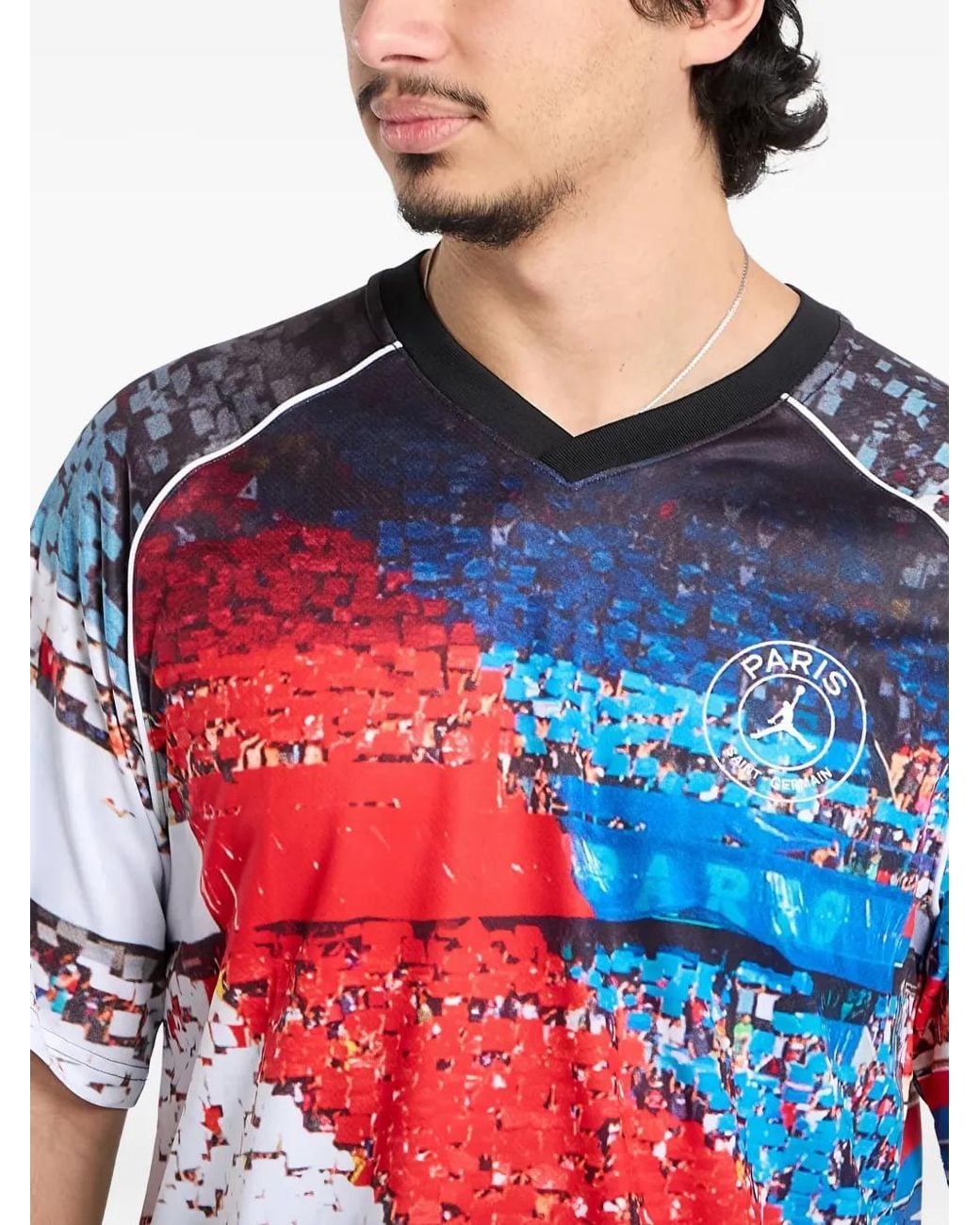 Nike Blue Paris Saint-Germain V-Neck Printed T-Shirt for men